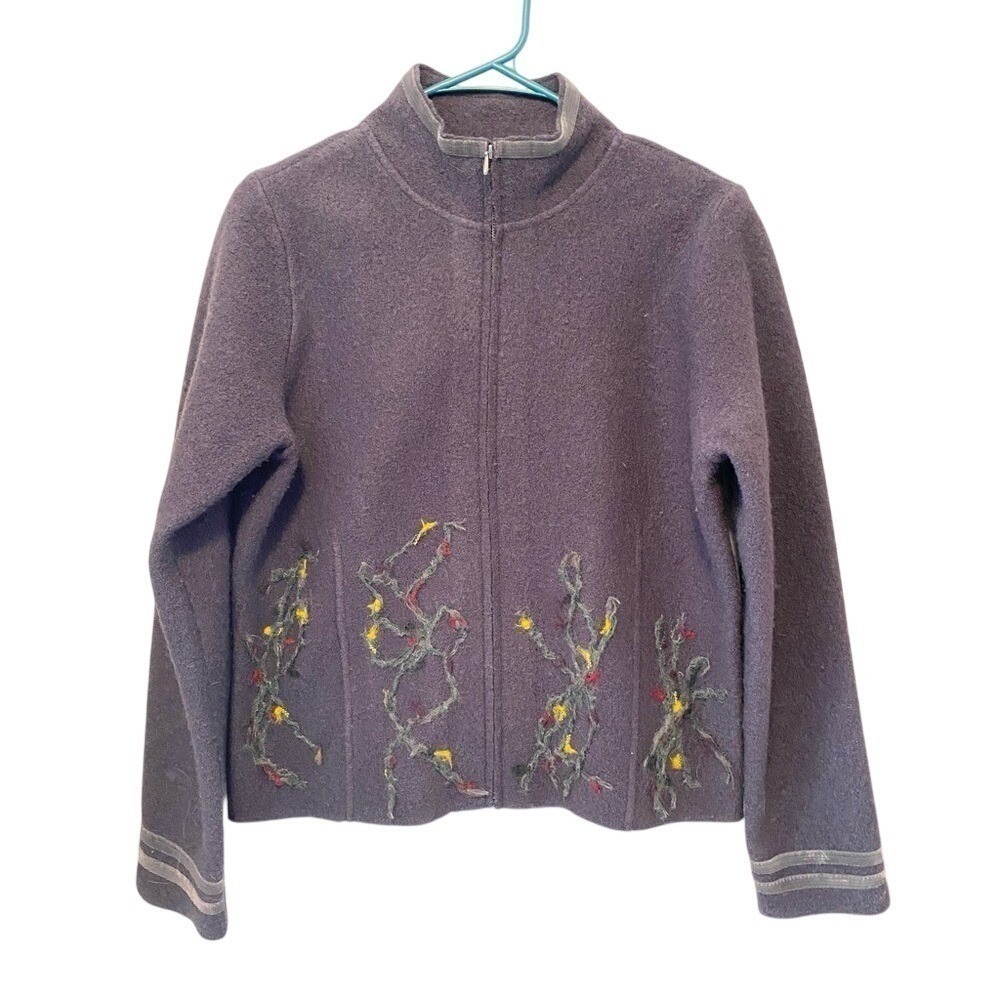 Vintage A. Giannetti Gray Zip Embroidered Sweater Blazer - Picture 3 of 10